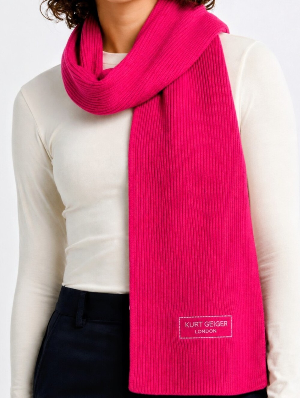 Kurt Geiger Hot Pink Ribbed Knit Scarf